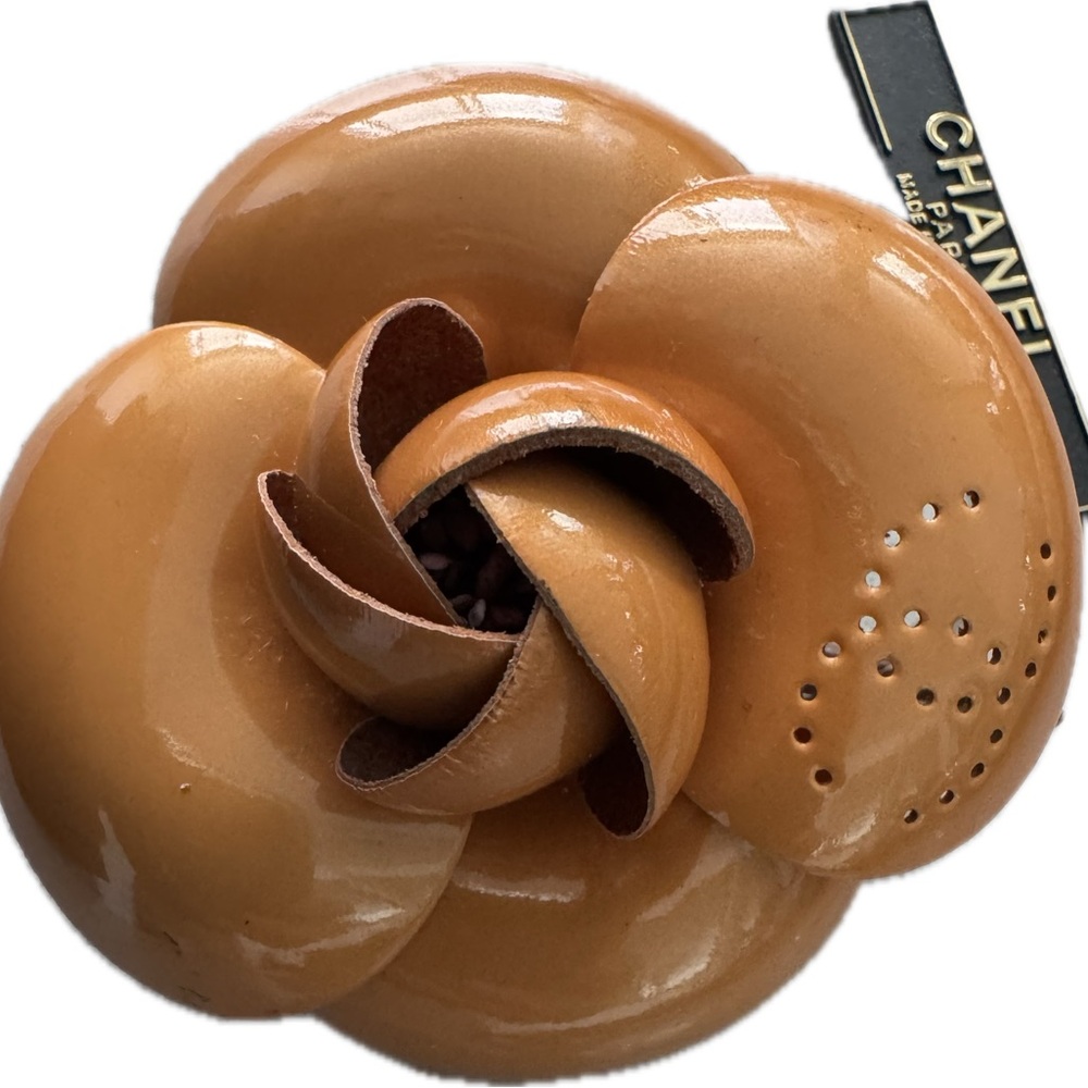 Vintage CHANEL Glossy Brown Camellia Brooch